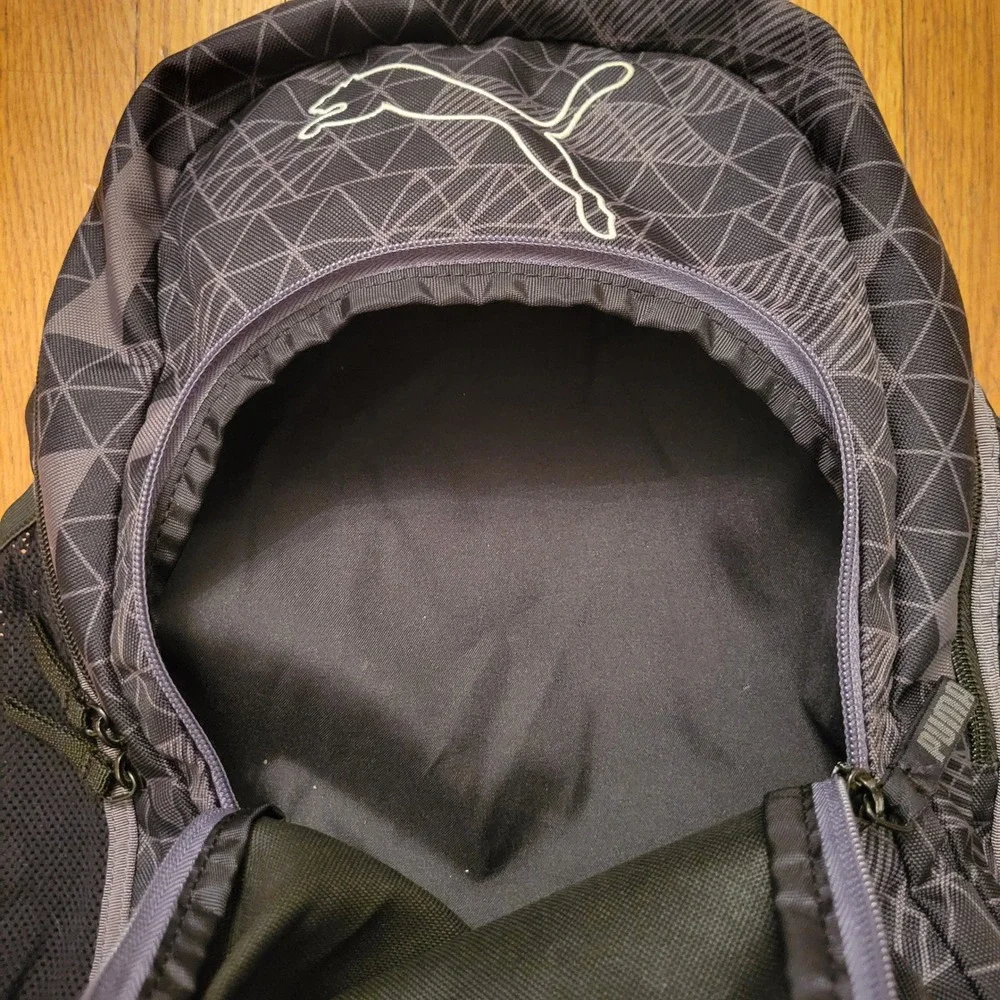 Puma ECHO Black Grey Geometric Dura Base Backpack School Hiking 17x15 in Outdoor
